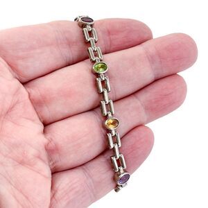 Vintage DBJ Sterling Silver Topaz Amethyst Garnet Peridot Citrine Bracelet 7.25"